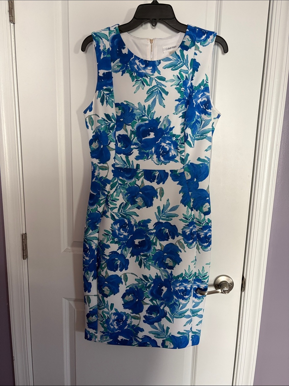 Calvin Klein Blue and White Floral Midi Dress